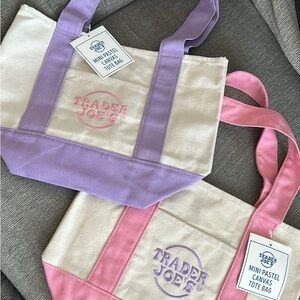 Mini Pastel Canvas Tote Bag - Pink and Purple